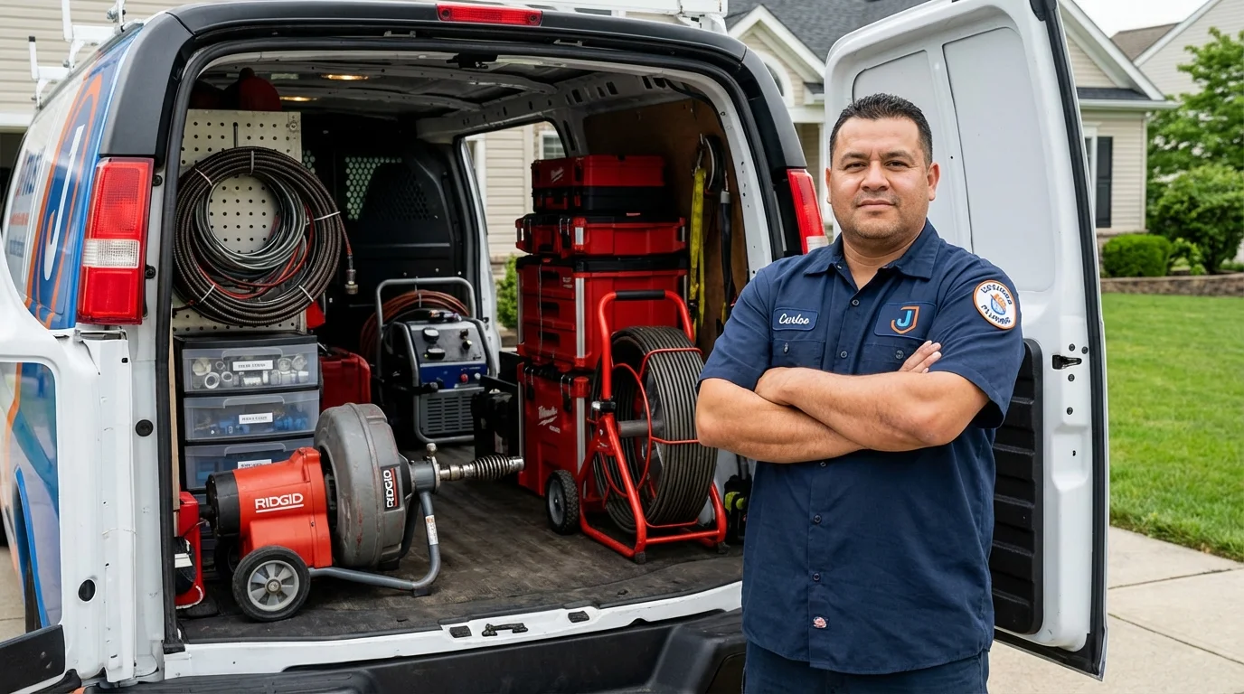 Professional drain cleaning equipment and Johns Plumbing LLC plumber in Violet